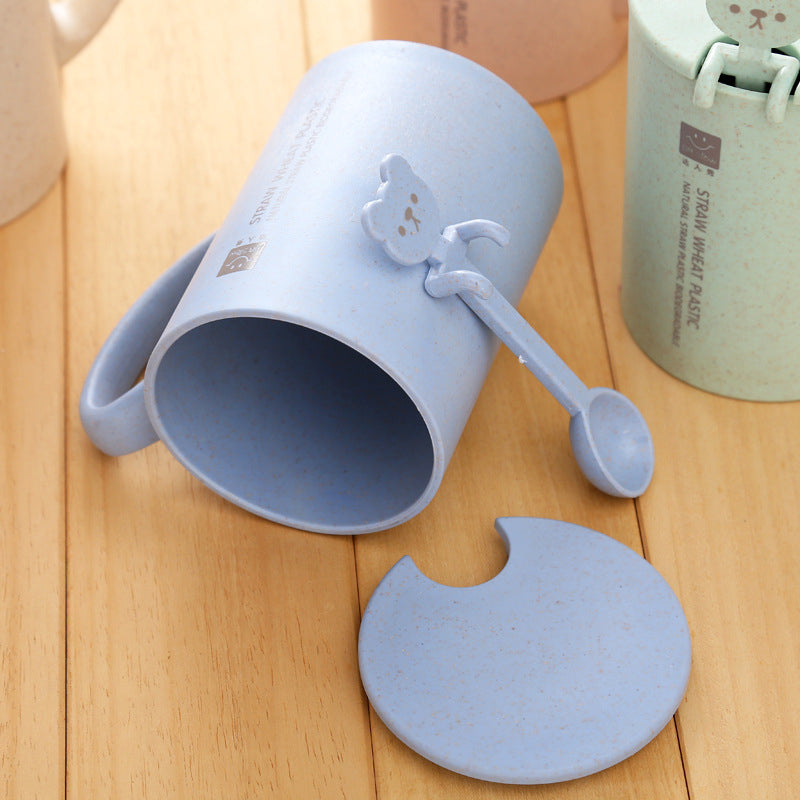 Cute Eco-friendly Animal Pattern Mugs with Handgrip, Lid, and Stirrer