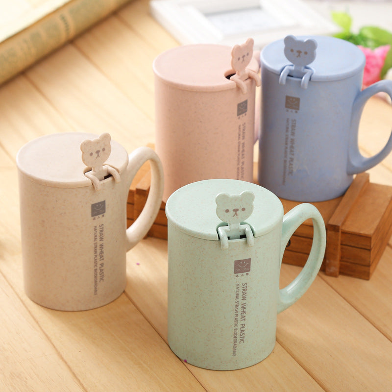 Cute Eco-friendly Animal Pattern Mugs with Handgrip, Lid, and Stirrer