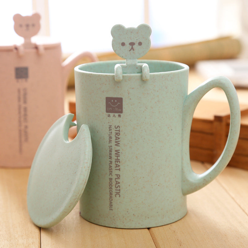 Cute Eco-friendly Animal Pattern Mugs with Handgrip, Lid, and Stirrer
